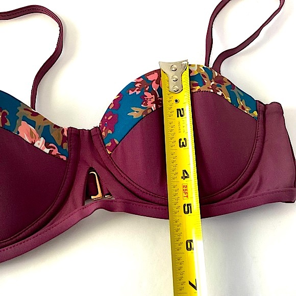 Tavik Maroon & Blue Floral Bikini Top Adjustable Straps New with Tags Size Small - Picture 8 of 16